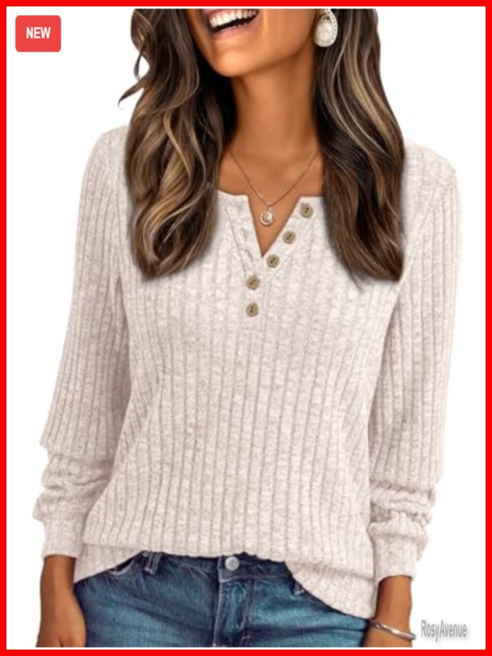 Long Sleeve Henley Tunic Sweater Women's Lightweight Soft Fleece Top Casual